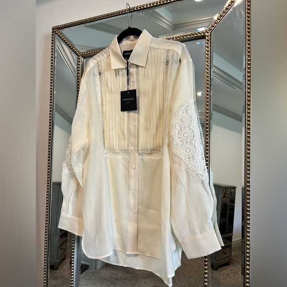 Cynthia Rowley Ivory Riley Lace Tuxedo Shirt - Picture 1 of 7